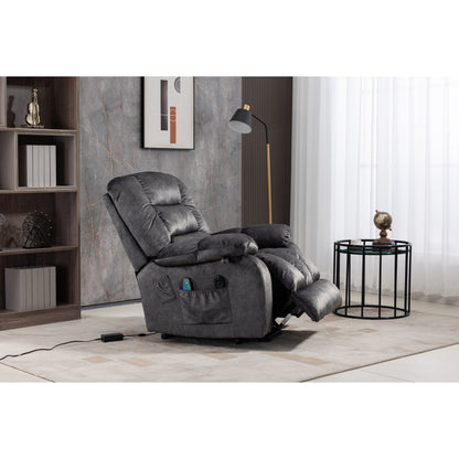 Oversized Chenille Upholstered Power Lift Recliner with 8 Point Massage & Lumbar Heating, Side Pockets