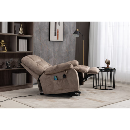 Oversized Chenille Upholstered Power Lift Recliner with 8 Point Massage & Lumbar Heating, Side Pockets