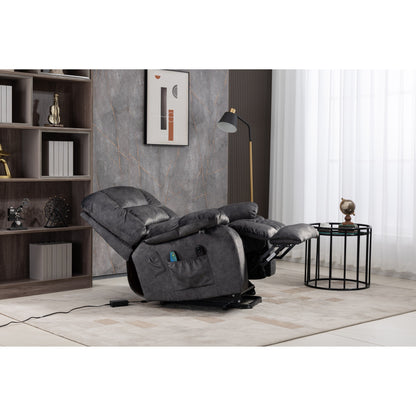 Oversized Chenille Upholstered Power Lift Recliner with 8 Point Massage & Lumbar Heating, Side Pockets