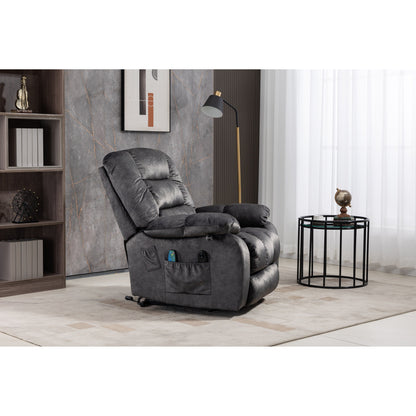 Oversized Chenille Upholstered Power Lift Recliner with 8 Point Massage & Lumbar Heating, Side Pockets