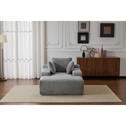 Oversized Corduroy Chaise Lounge Sleeper Sofa with 3 Pillows Wide Armrest No Assembly Grey