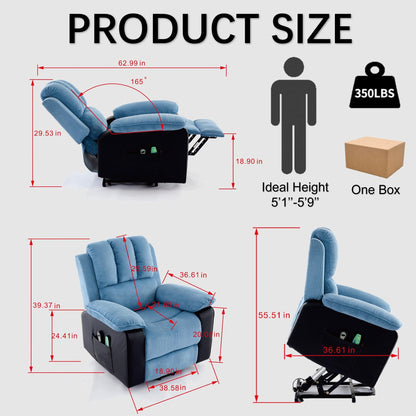 Oversized Corduroy Upholstered Power Lift Recliner with Vibration Massage, Lumbar Heating, Side Pockets