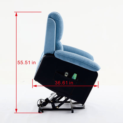 Oversized Corduroy Upholstered Power Lift Recliner with Vibration Massage, Lumbar Heating, Side Pockets