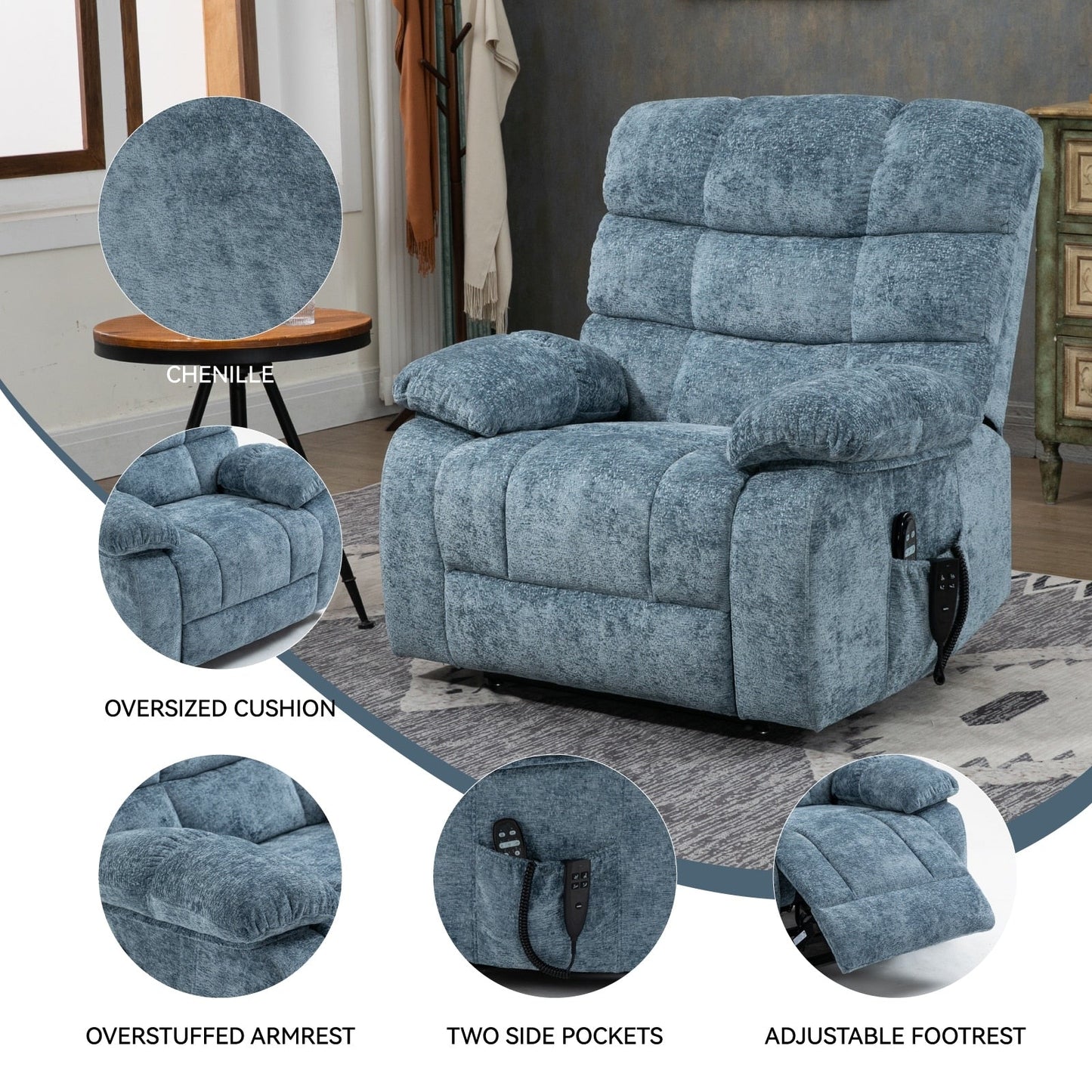 Oversized Dual Motor Power Lift Recliner with Massage, Lumbar Heat, Infinite Recline, and Tool-Free Assembly