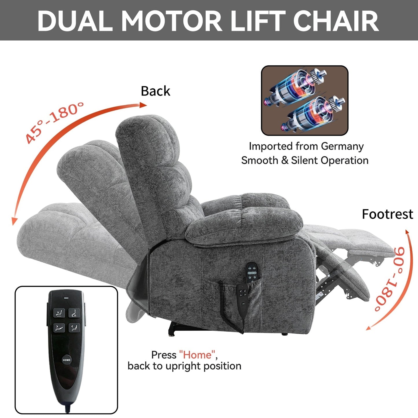 Oversized Dual Motor Power Lift Recliner with Massage, Lumbar Heat, Infinite Recline, and Tool-Free Assembly