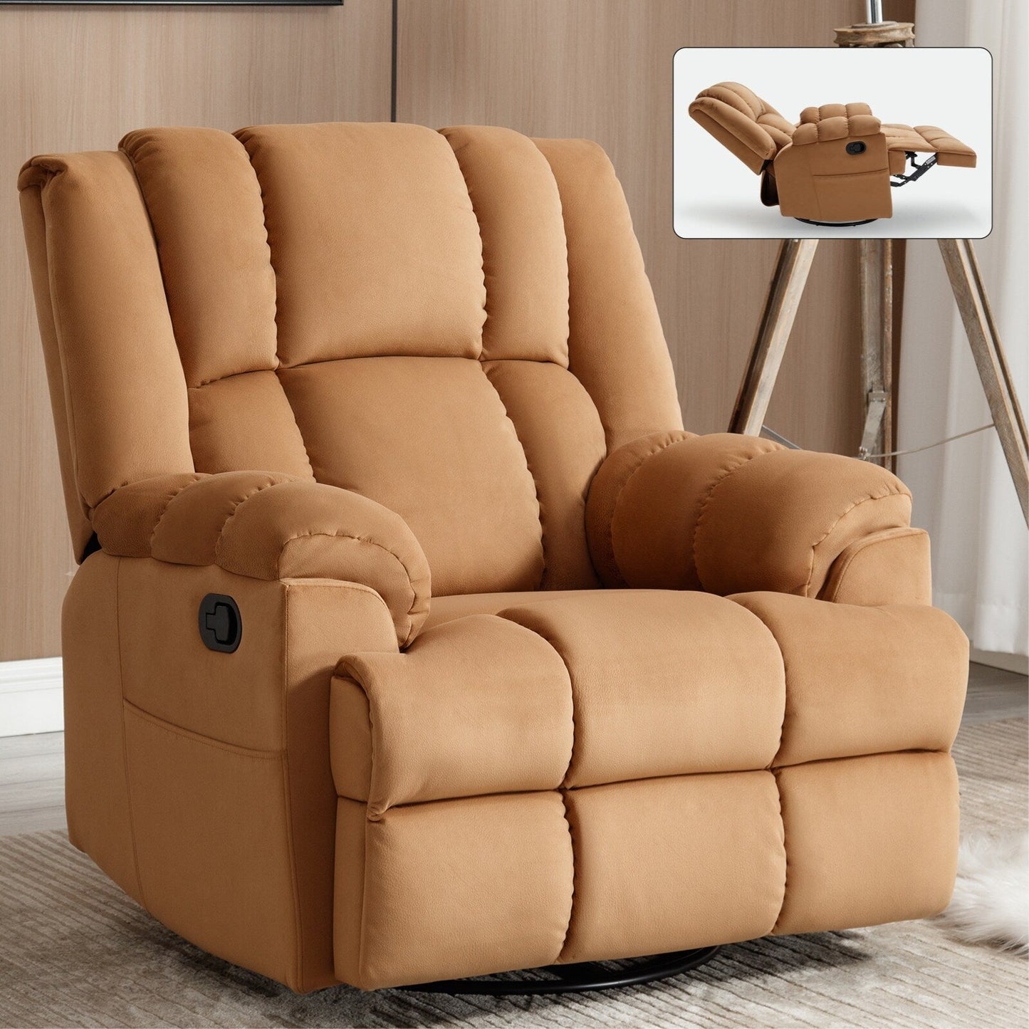 Oversized Fabric Recliner Chair with 360Â° Swivel and Rocking Function, Manual Control for Maximum Comfort