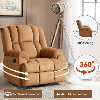 Oversized Fabric Recliner Chair with 360Â° Swivel and Rocking Function, Manual Control for Maximum Comfort
