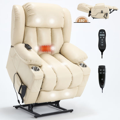 Oversized Faux Leather Power Lift Recliner with Massage & Heating