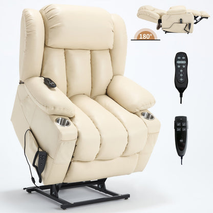 Oversized Faux Leather Power Lift Recliner with Massage & Heating