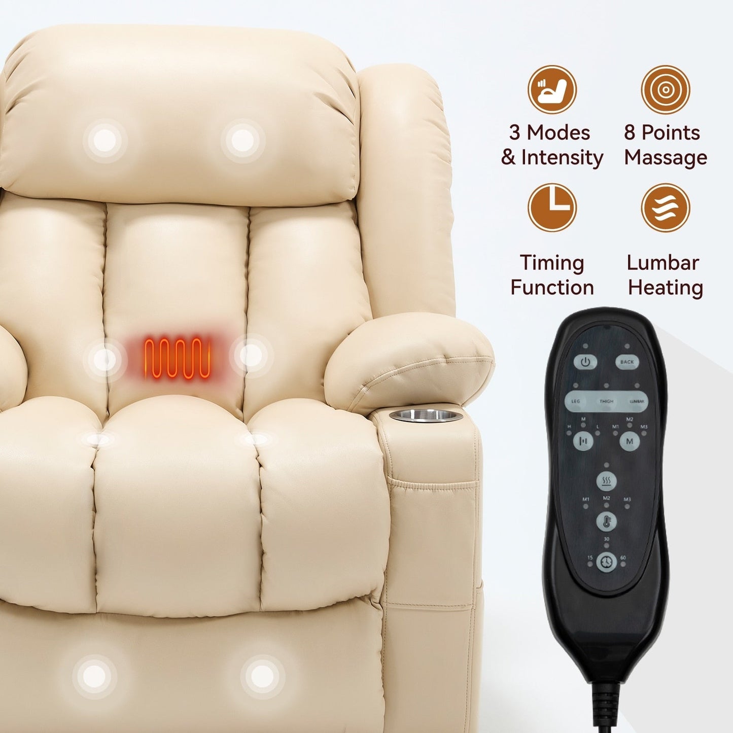 Oversized Faux Leather Power Lift Recliner with Massage & Heating