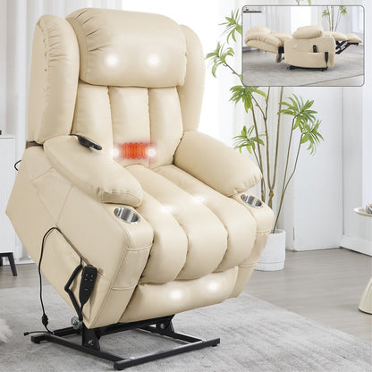 Oversized Faux Leather Power Lift Recliner with Massage & Heating