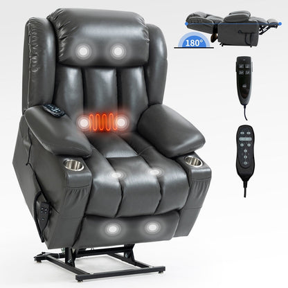 Oversized Faux Leather Power Lift Recliner with Massage & Heating
