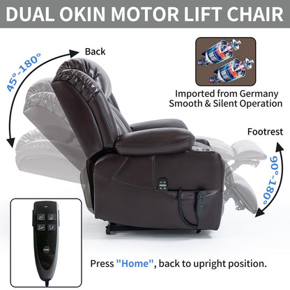 Oversized Faux Leather Power Lift Recliner with Massage & Heating