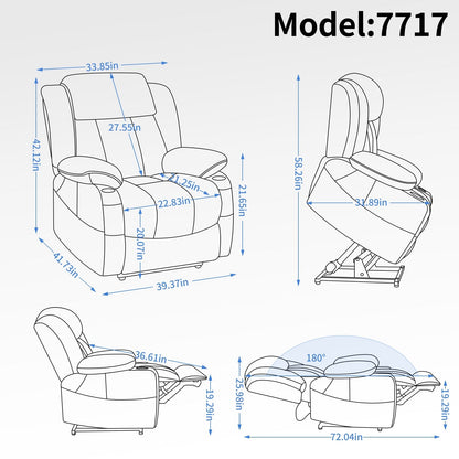 Oversized Faux Leather Power Lift Recliner with Massage & Heating