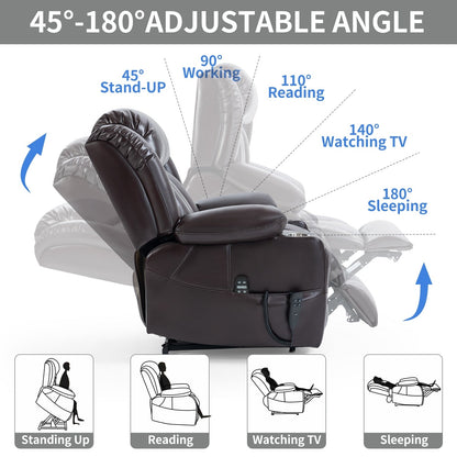 Oversized Faux Leather Power Lift Recliner with Massage & Heating