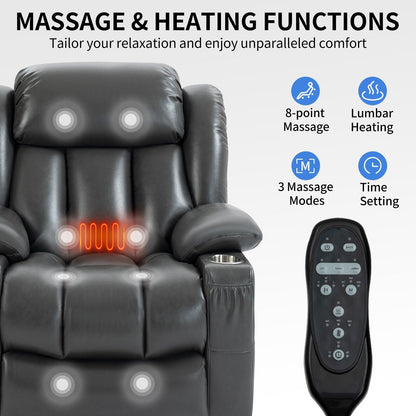 Oversized Faux Leather Power Lift Recliner with Massage & Heating