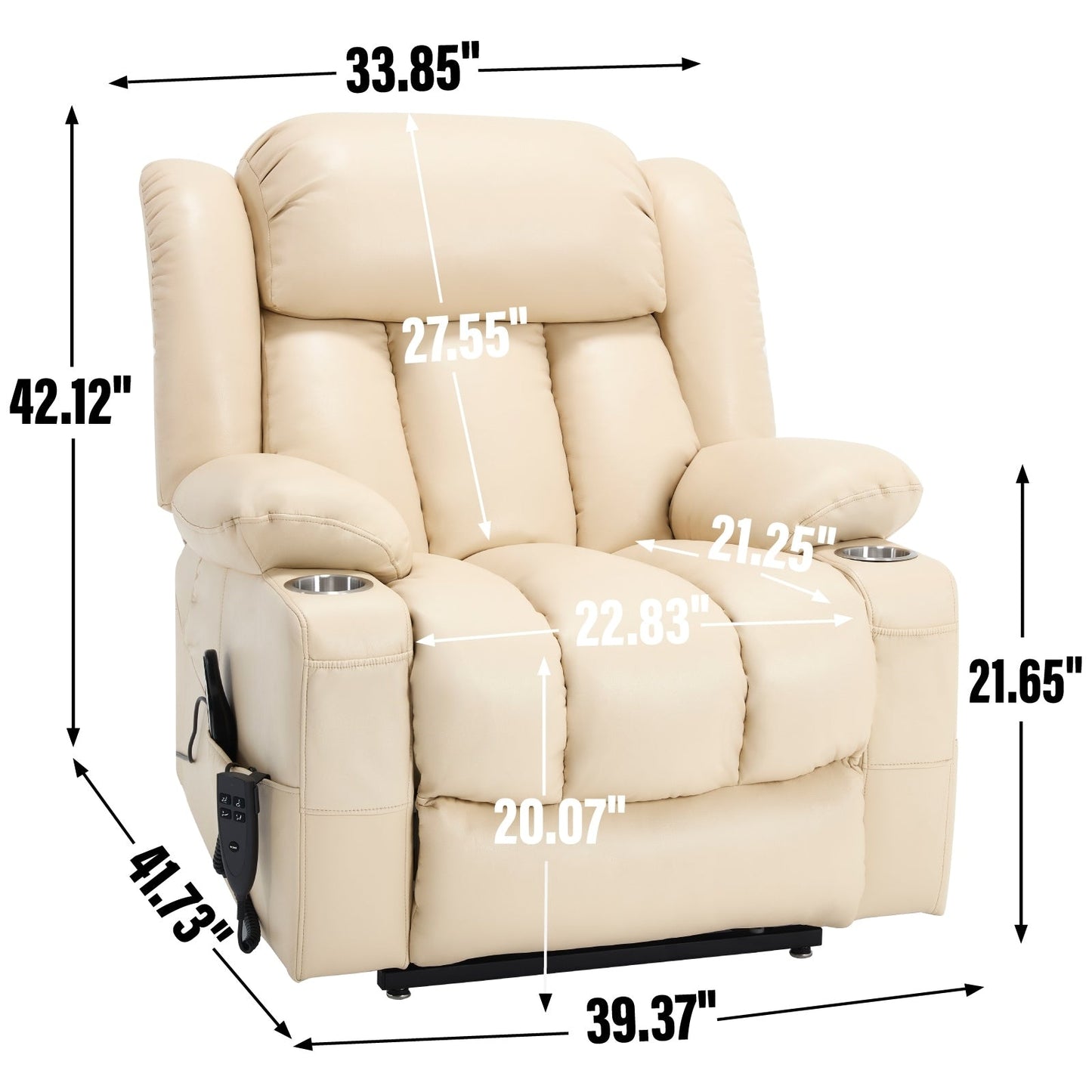 Oversized Faux Leather Power Lift Recliner with Massage & Heating