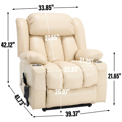 Oversized Faux Leather Power Lift Recliner with Massage & Heating