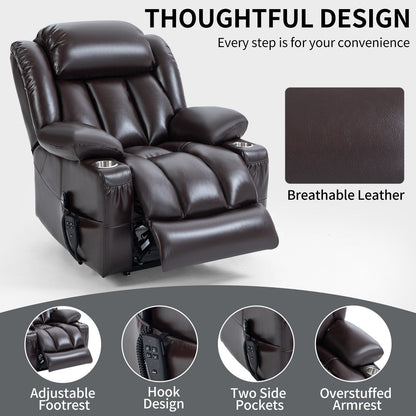 Oversized Faux Leather Power Lift Recliner with Massage & Heating