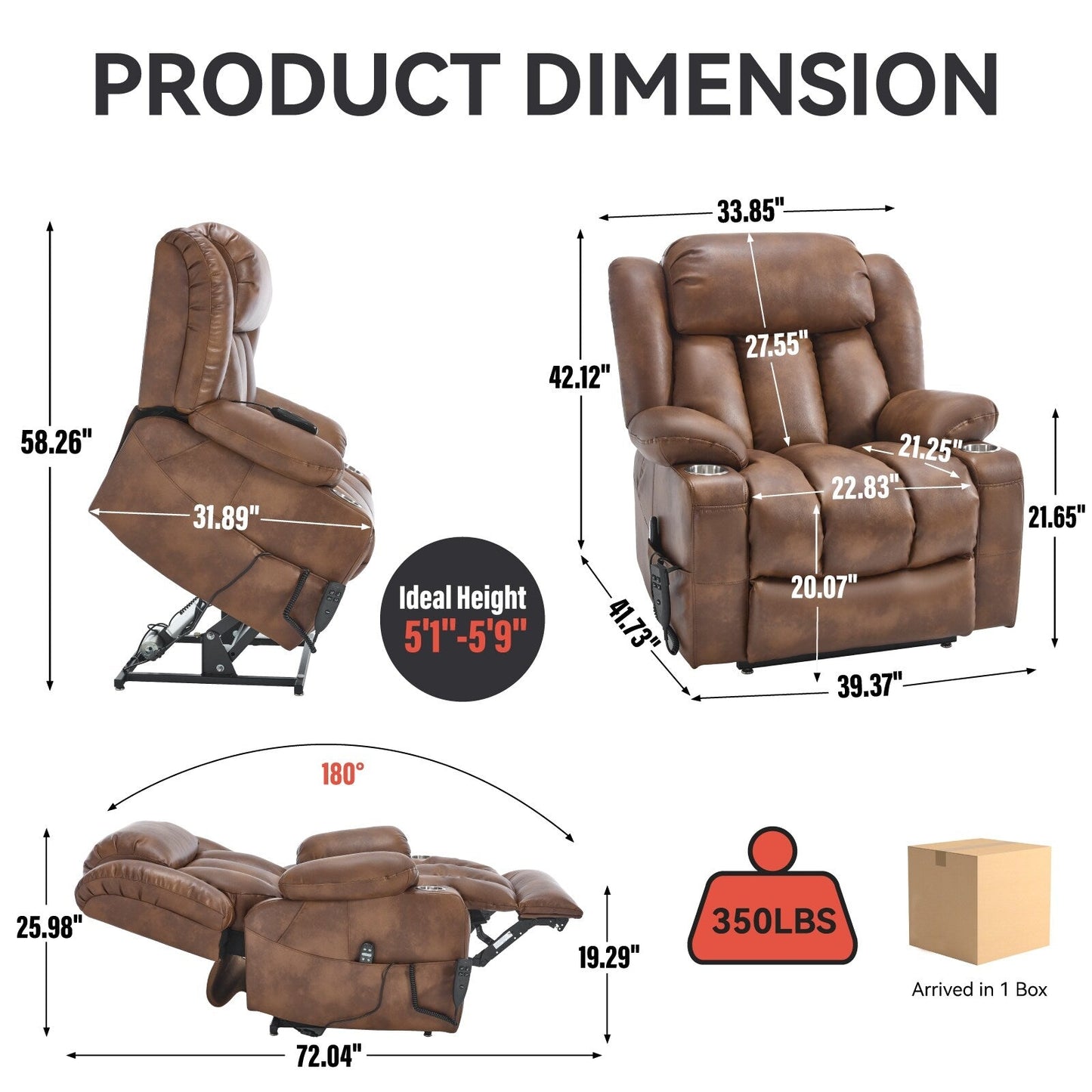 Oversized Faux Leather Power Lift Recliner with Massage & Heating