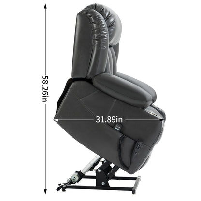 Oversized Faux Leather Power Lift Recliner with Massage & Heating