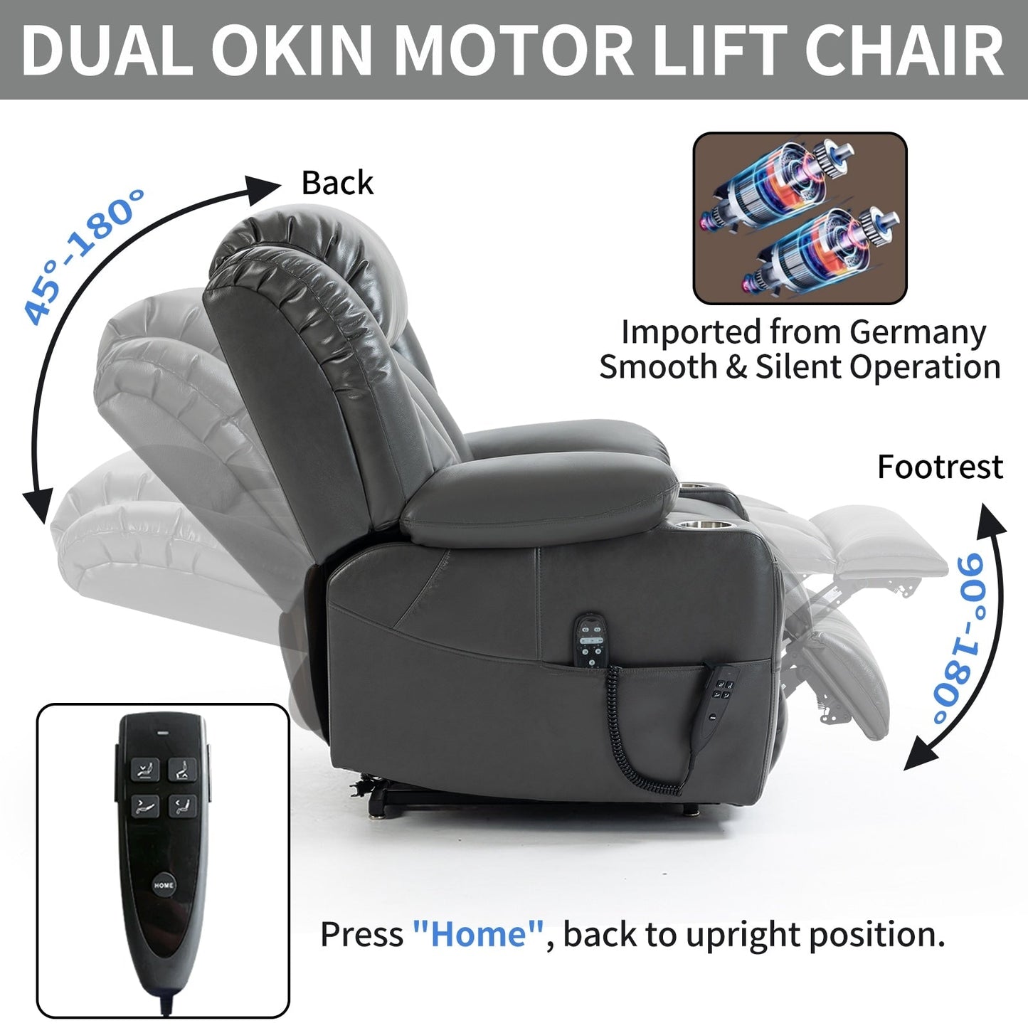 Oversized Faux Leather Power Lift Recliner with Massage & Heating