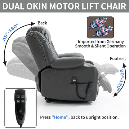 Oversized Faux Leather Power Lift Recliner with Massage & Heating