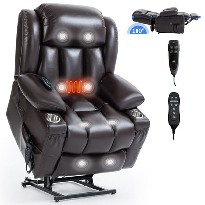 Oversized Faux Leather Power Lift Recliner with Massage & Heating