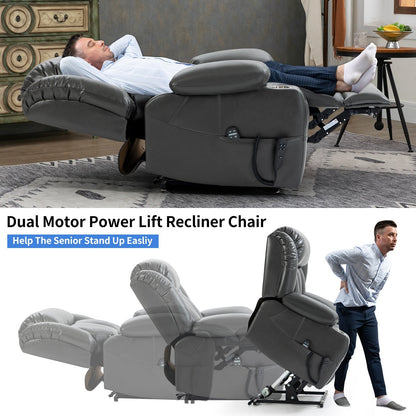 Oversized Faux Leather Power Lift Recliner with Massage & Heating