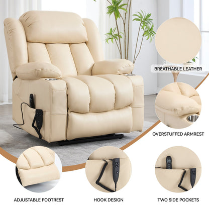 Oversized Faux Leather Power Lift Recliner with Massage & Heating