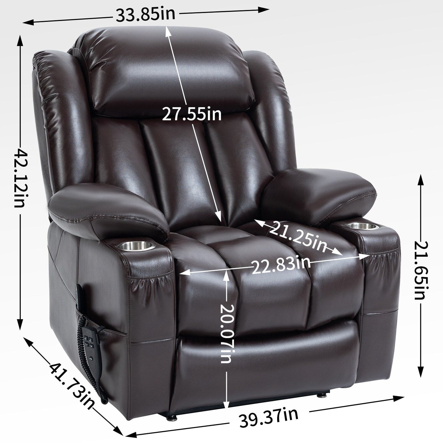 Oversized Faux Leather Power Lift Recliner with Massage & Heating