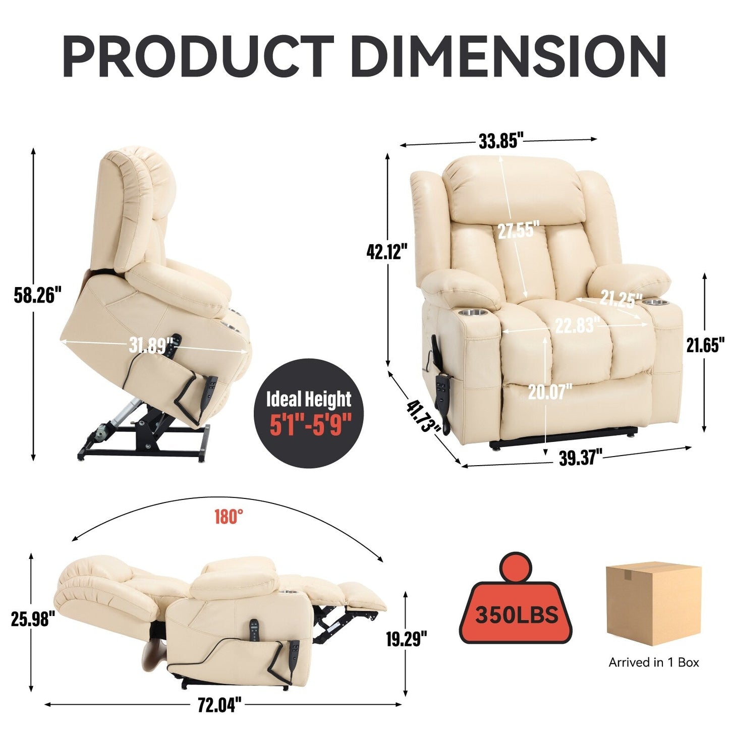 Oversized Faux Leather Power Lift Recliner with Massage & Heating