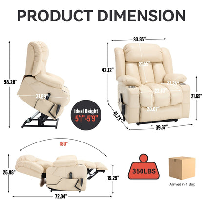 Oversized Faux Leather Power Lift Recliner with Massage & Heating
