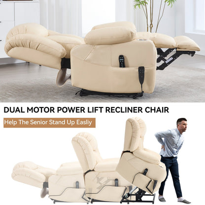Oversized Faux Leather Power Lift Recliner with Massage & Heating