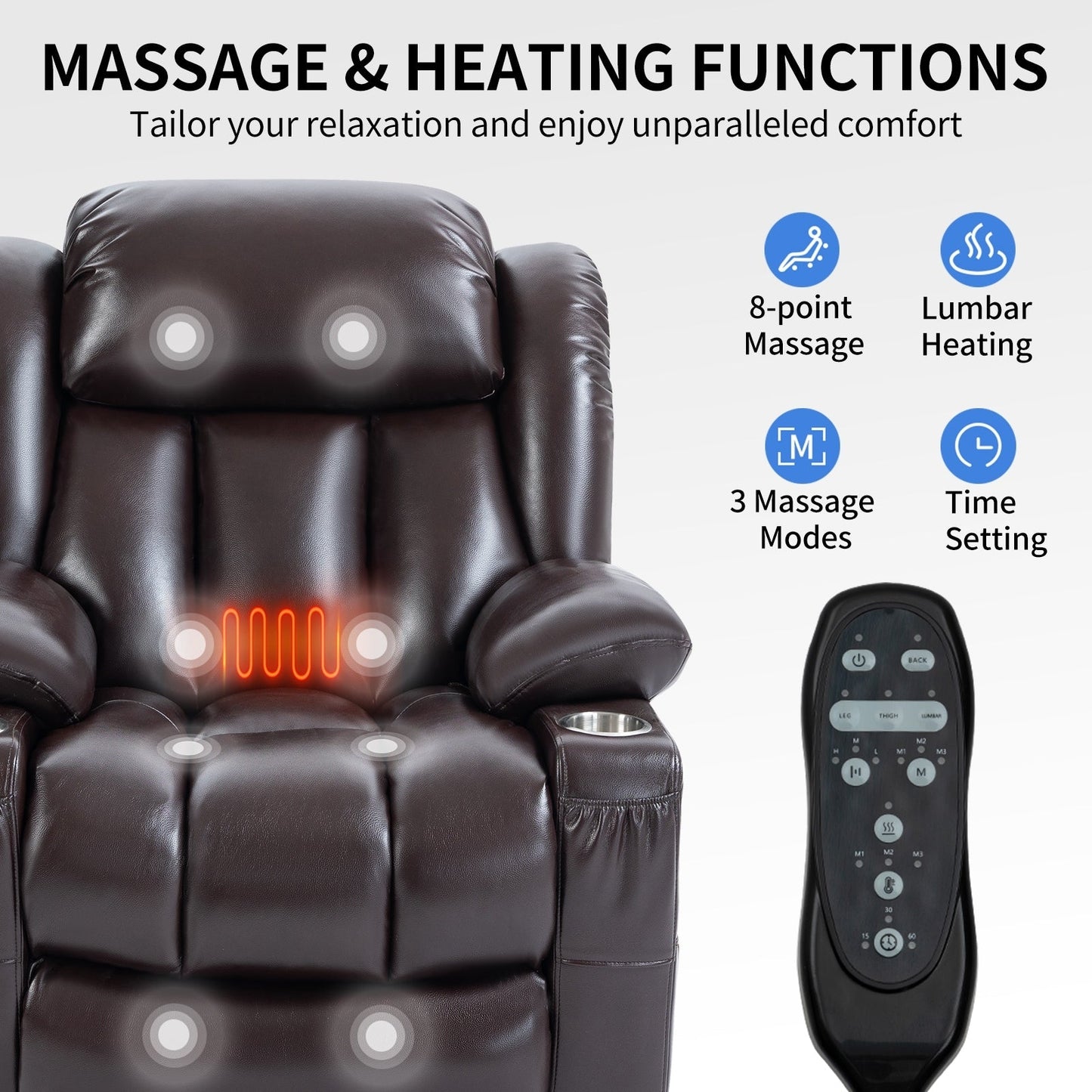 Oversized Faux Leather Power Lift Recliner with Massage & Heating