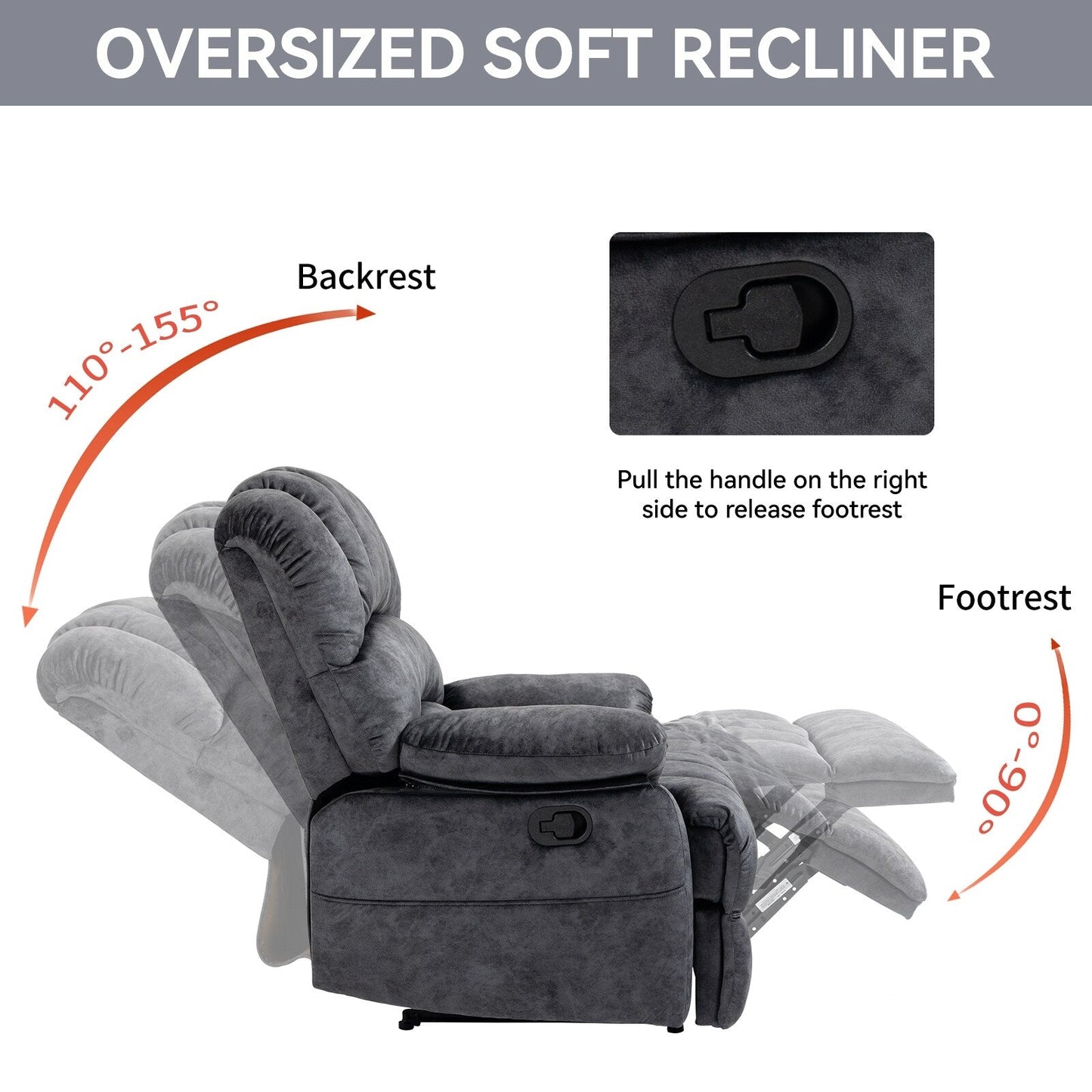 Oversized Manual Fabric Recliner Chair, 155° Recline