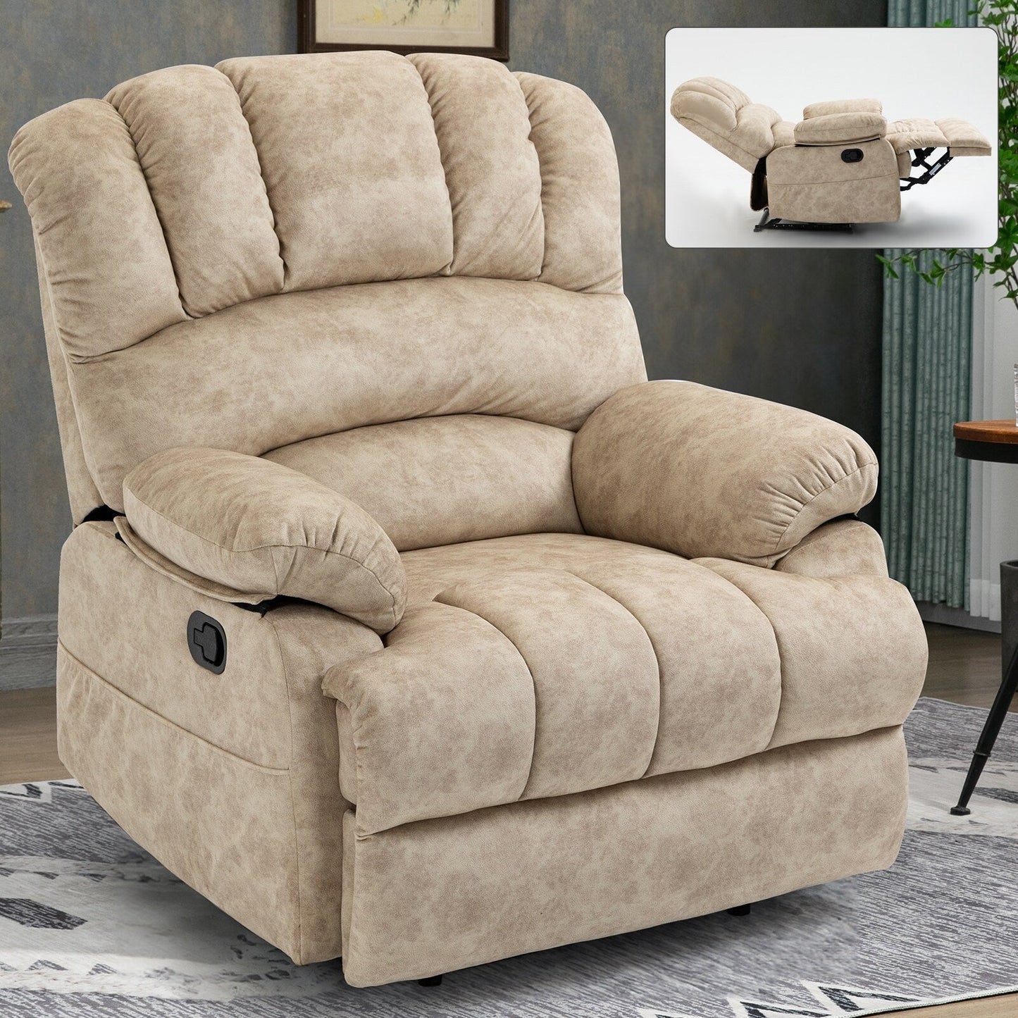 Oversized Manual Fabric Recliner Chair, 155° Recline