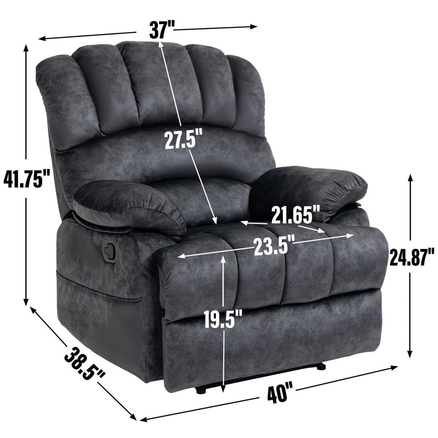 Oversized Manual Fabric Recliner Chair, 155° Recline