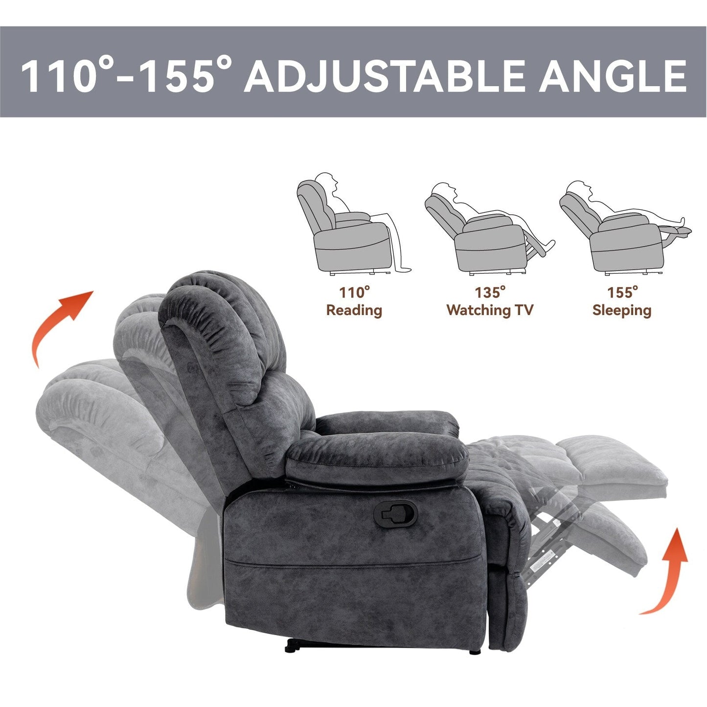 Oversized Manual Fabric Recliner Chair, 155° Recline