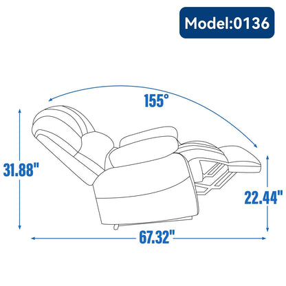 Oversized Manual Fabric Recliner Chair, 155° Recline