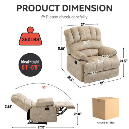 Oversized Manual Fabric Recliner Chair, 155° Recline