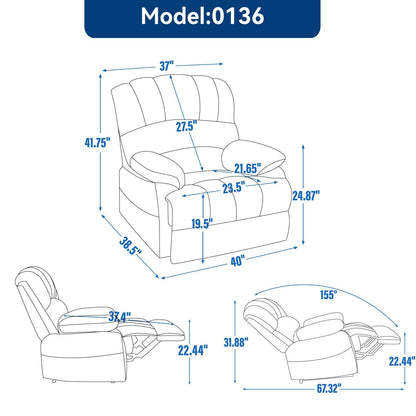 Oversized Manual Fabric Recliner Chair, 155° Recline