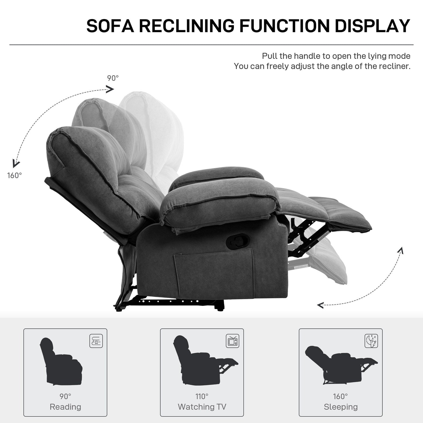 Oversized Manual Recliner Chair Push Back Sofa Velvet Lounge Chair with Massage Pillow for Living Room