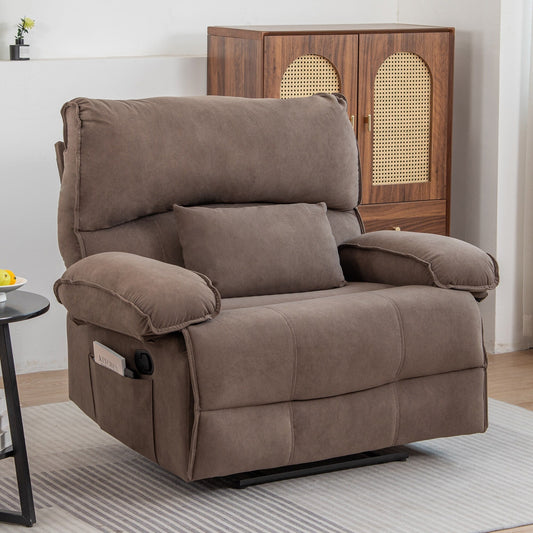 Oversized Manual Recliner Chair Push Back Sofa Velvet Lounge Chair with Massage Pillow for Living Room