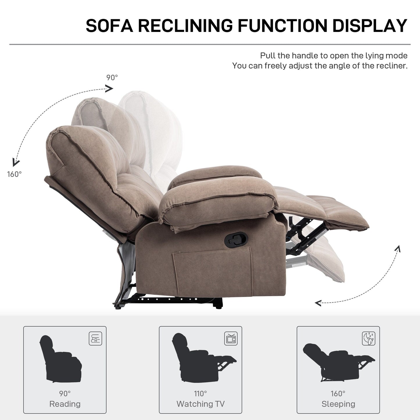 Oversized Manual Recliner Chair Push Back Sofa Velvet Lounge Chair with Massage Pillow for Living Room