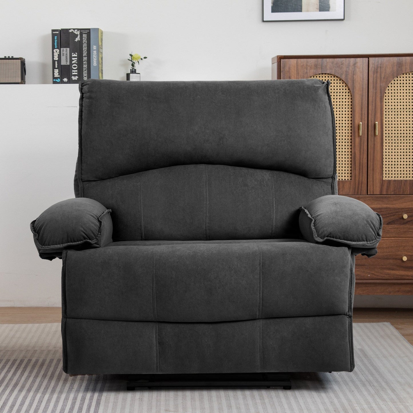 Oversized Manual Recliner Chair Push Back Sofa Velvet Lounge Chair with Massage Pillow for Living Room