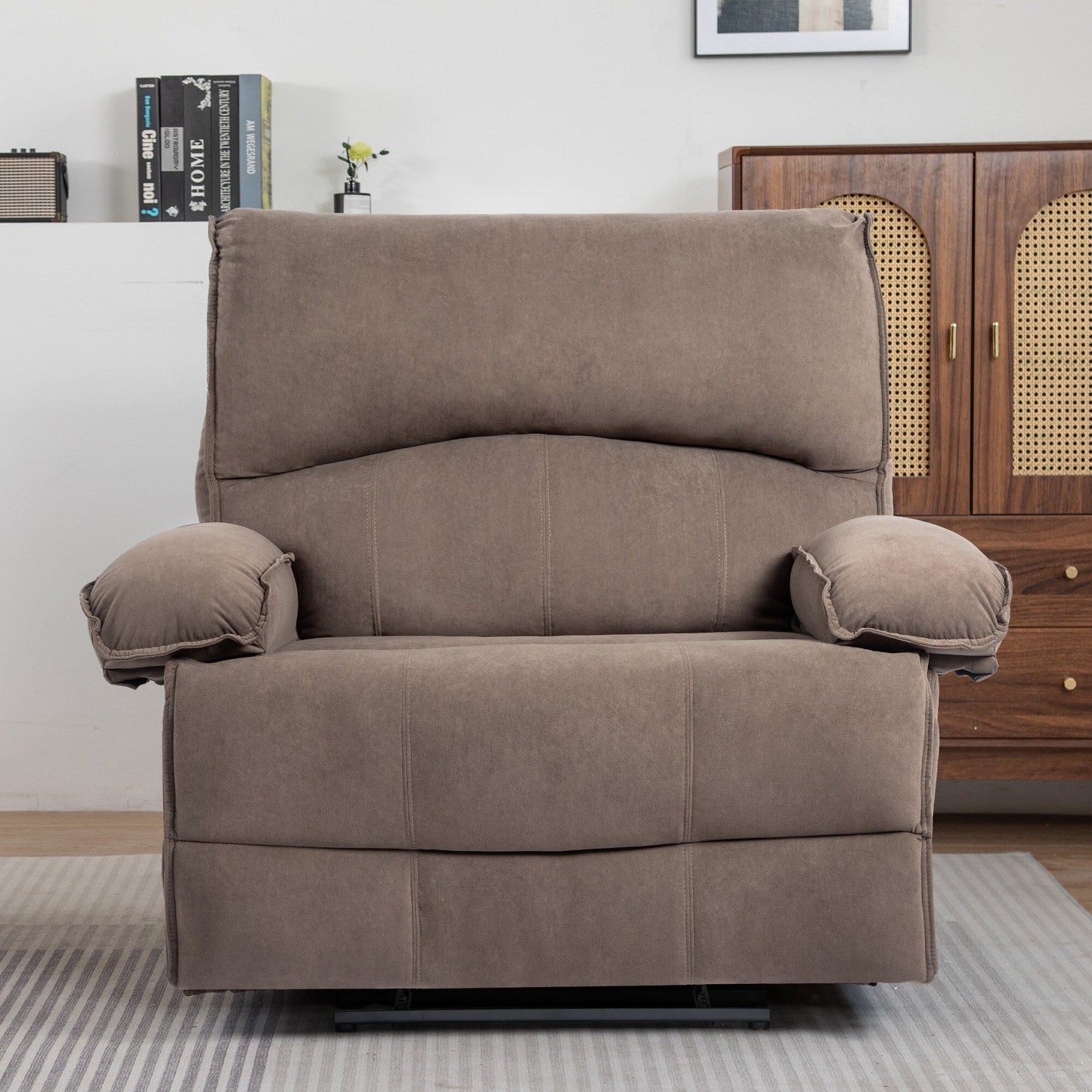 Oversized Manual Recliner Chair Push Back Sofa Velvet Lounge Chair with Massage Pillow for Living Room