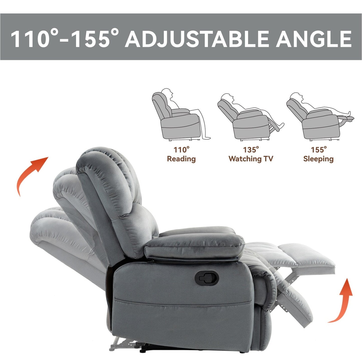 Oversized Manual Recliner with 155° Recline, Easy Assembly, and Spacious Design for Living Room