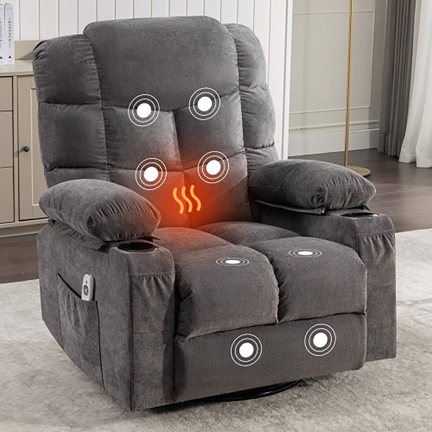 Oversized Massage Rocker Recliner Chair with 2 Cup Holders