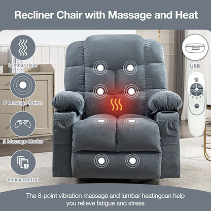 Oversized Massage Rocker Recliner Chair with 2 Cup Holders